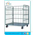 2015Ningbo hot sale warehouse foldable steel metal three sides wire mesh tool trolley